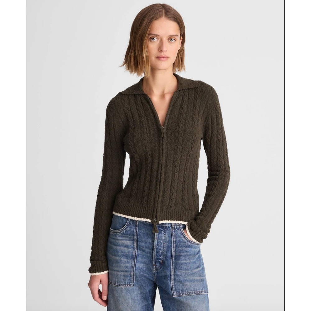 Madewell Cable‎ Knit Zip Cardigan Sweater Collared Olive Green Small